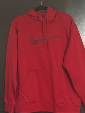 Nike Red Men's Hoodie with Black Swoosh
